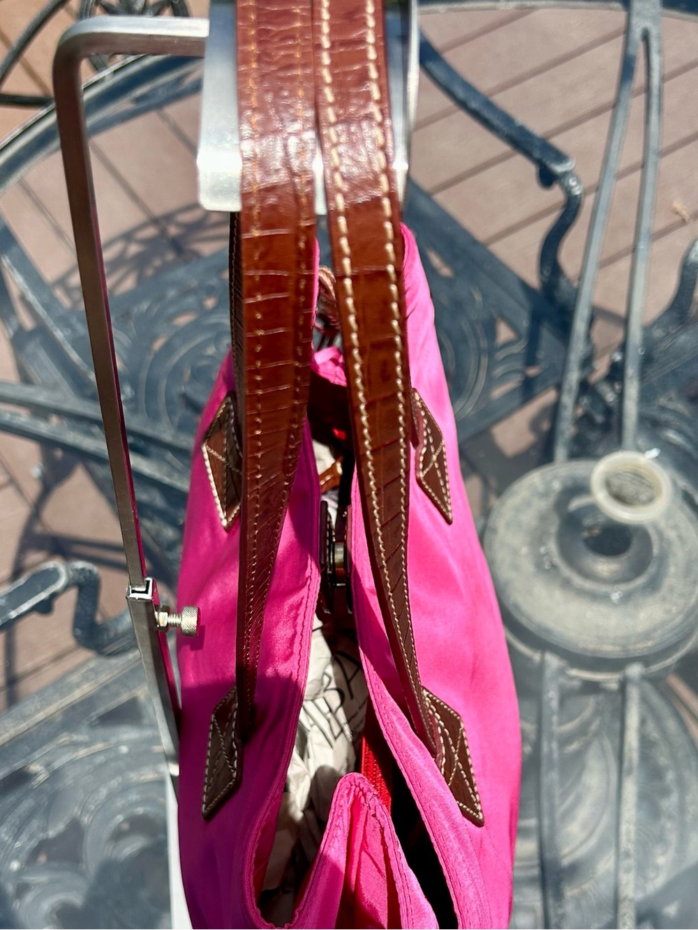 Dooney & Bourke Hot Pink Nylon Victoria Satchel Tote Bag - Picture 5 of 16